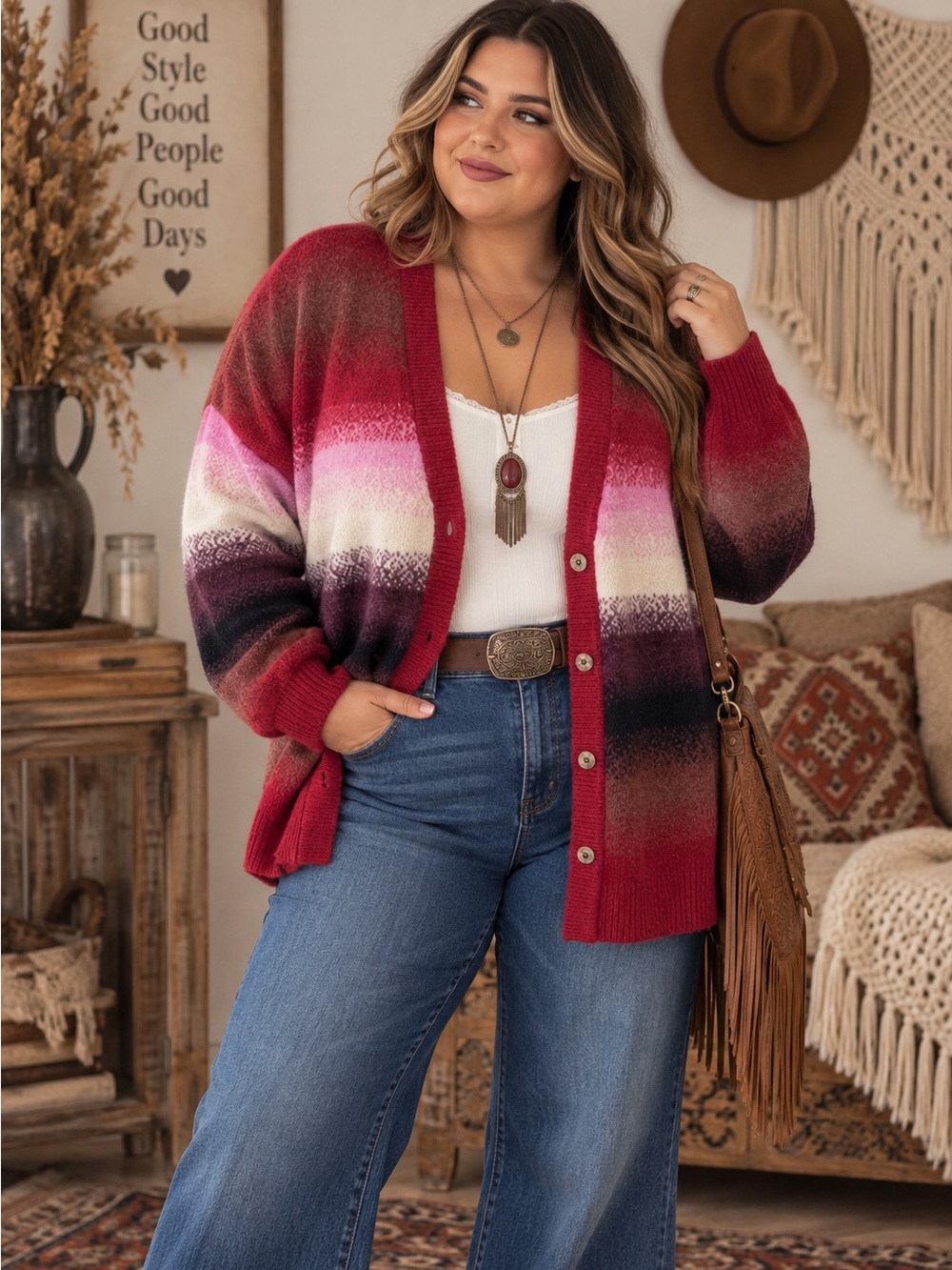 TORRID Ombre Striped Button Down V-Neck Boho Vintage Cardigan Size 1X